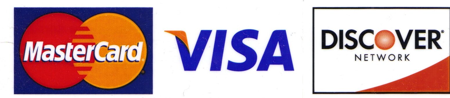 We accept Mastercard, Visa and Discover